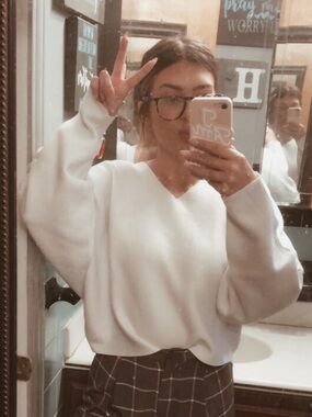 H&M Cream V-Neck Oversized Sweater